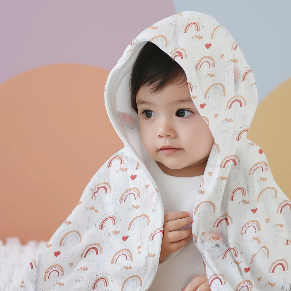 Soft Hooded Baby Bath Towel Blanket – 100% Cotton Crepe Cloth, Perfect for Newborns