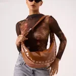 Fashion Rivet Half Moon PU Leather Shoulder Bag – Retro Chic Underarm Handbag