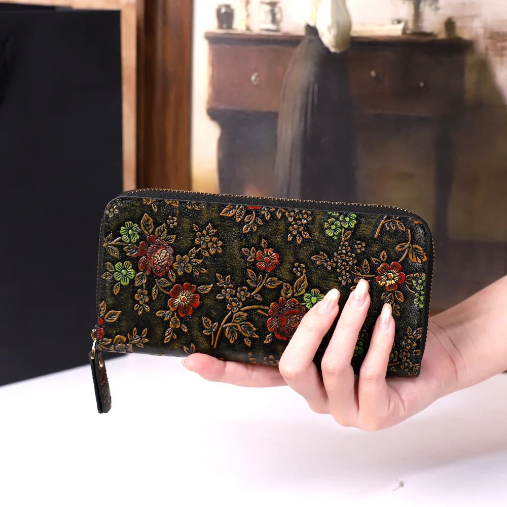 Retro Floral Long Wallet – Women’s Chinese-Style Clutch