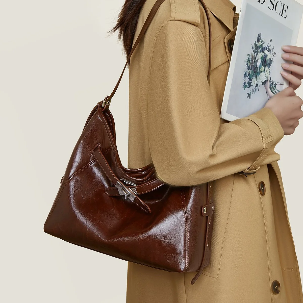 Vintage PU Leather Shoulder Bucket Bag for Fall & Winter