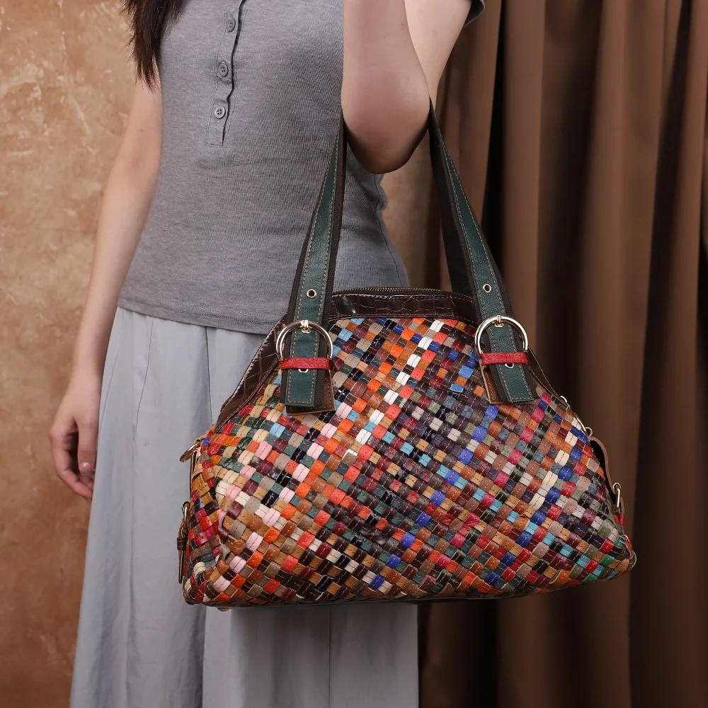 Colorful Retro Hand-woven Leather Handbag