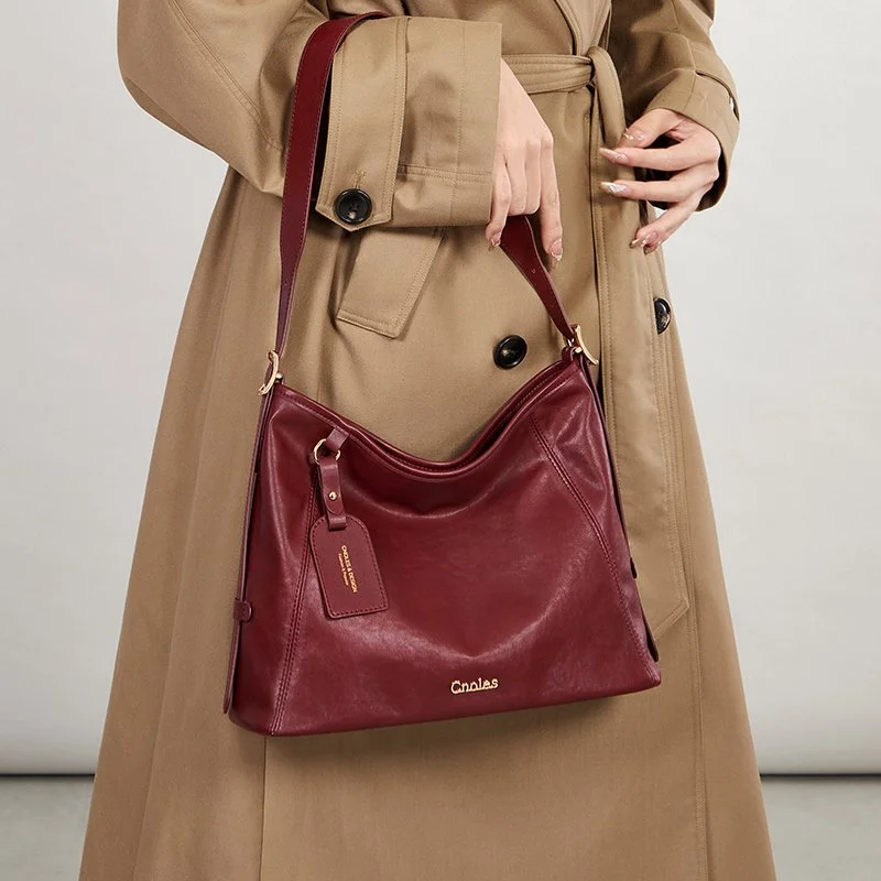 Elegant Split-Leather Bucket Shoulder Bag for Everyday Style