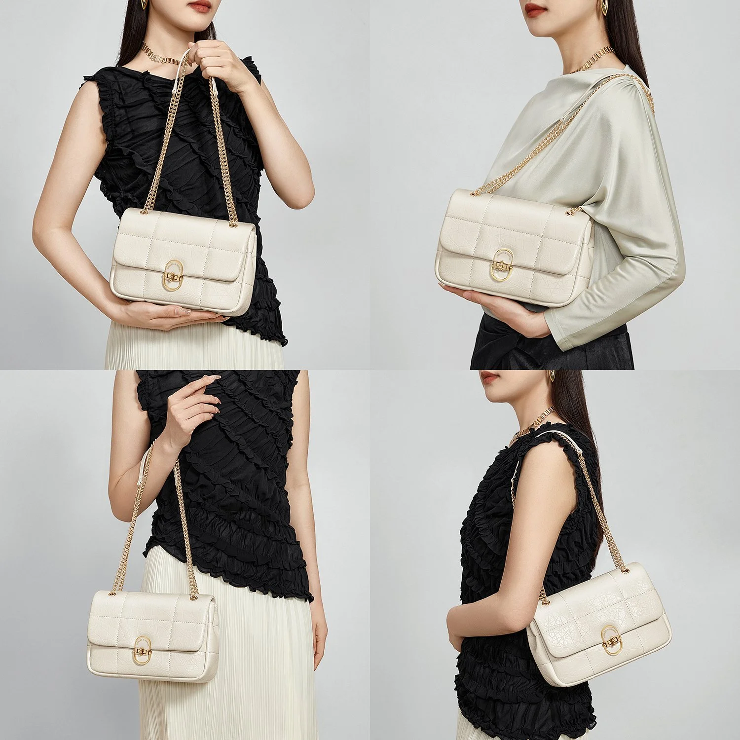 Elegant Leather Shoulder & Crossbody Bag with Chic Metal Chain