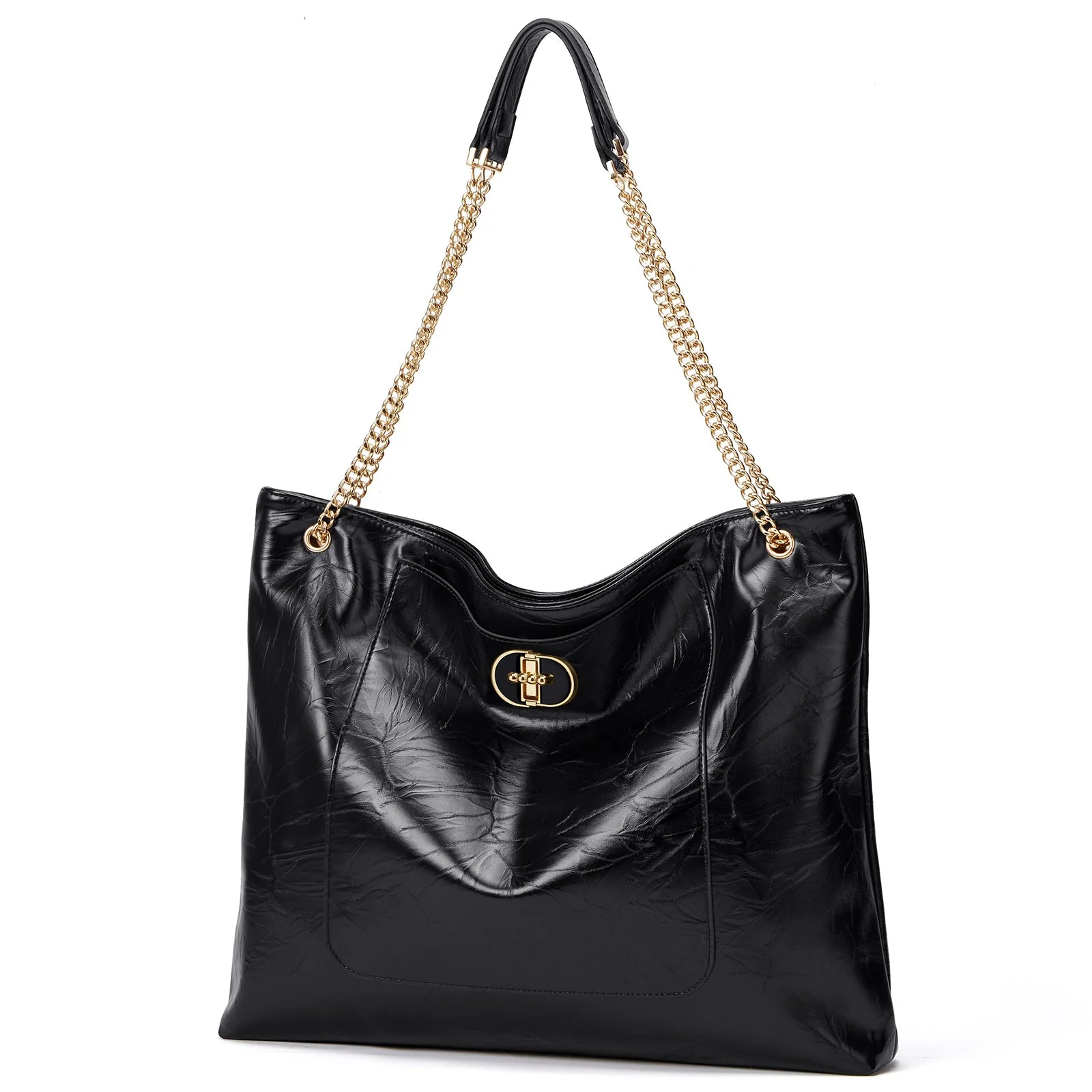 Trendy PU Crossbody Shoulder Bag with Shiny Metal Chain Strap