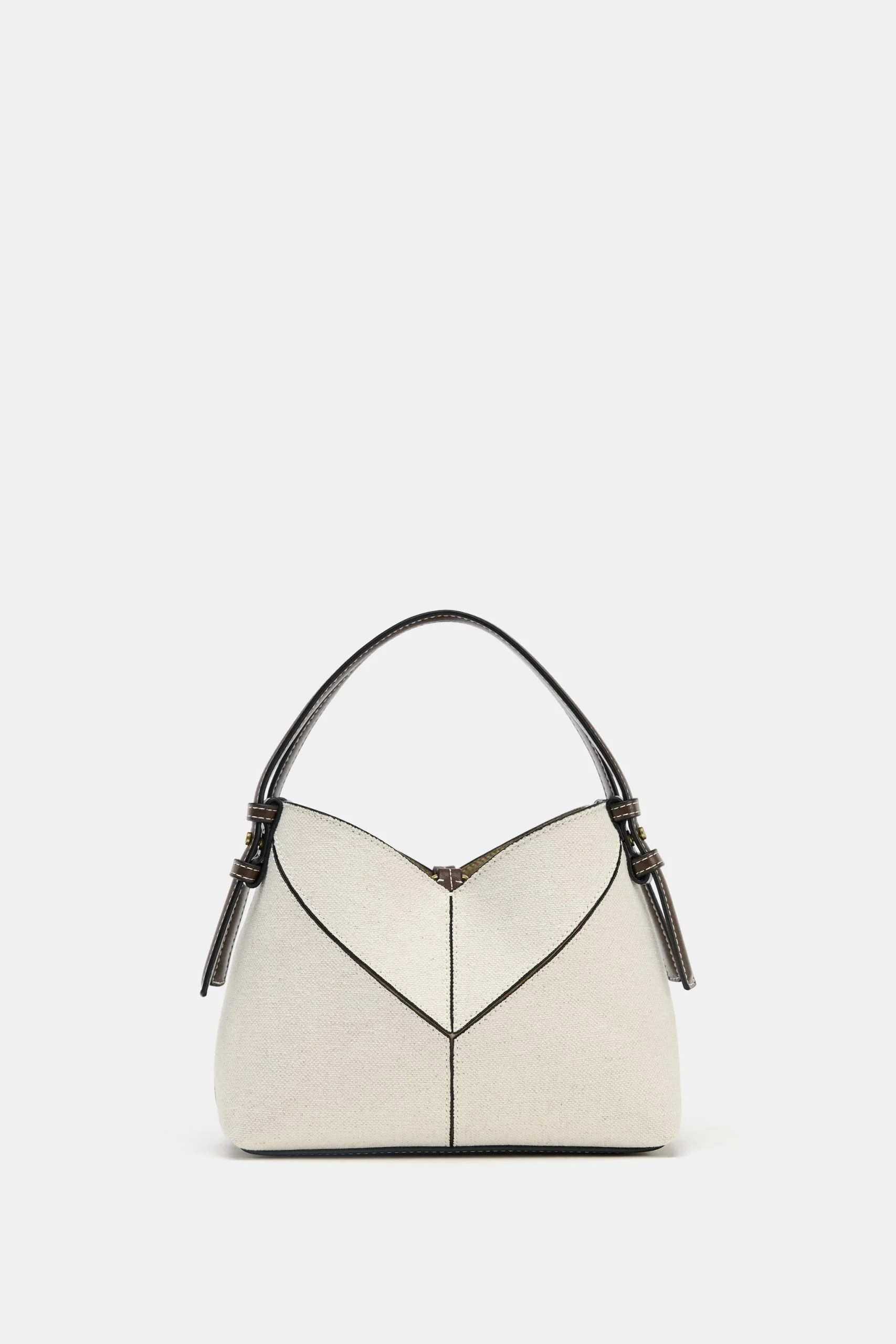 Contrast Canvas Mini Shopper Bucket Bag with Top Handle & Crossbody Strap