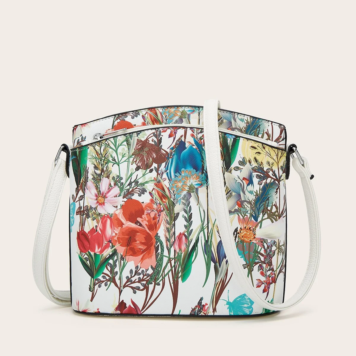 Floral PU Leather Crossbody Bucket Bag for Women