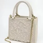 Pearl Mini Bucket Crossbody Handbag with Chain Strap and Floral Detail