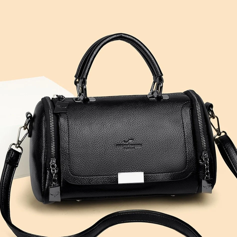 Women's Soft Leather Barrel Shoulder & Crossbody Tote Bag