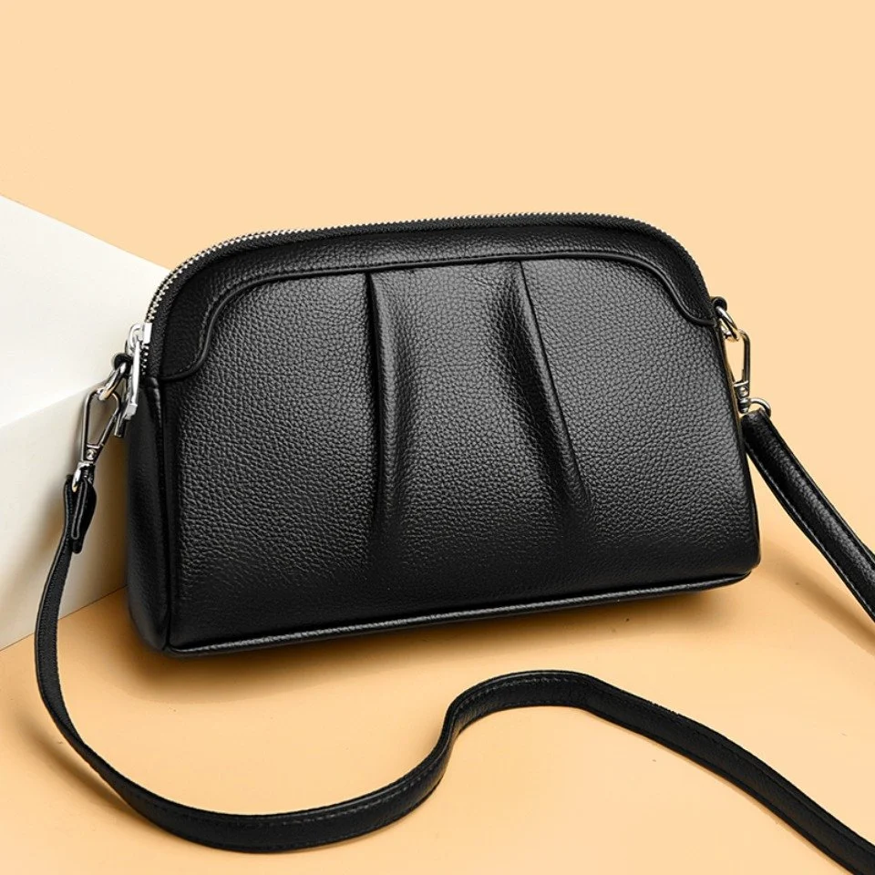 Soft Leather Crossbody Shoulder Bag for Women – Simple Solid-Color Purse