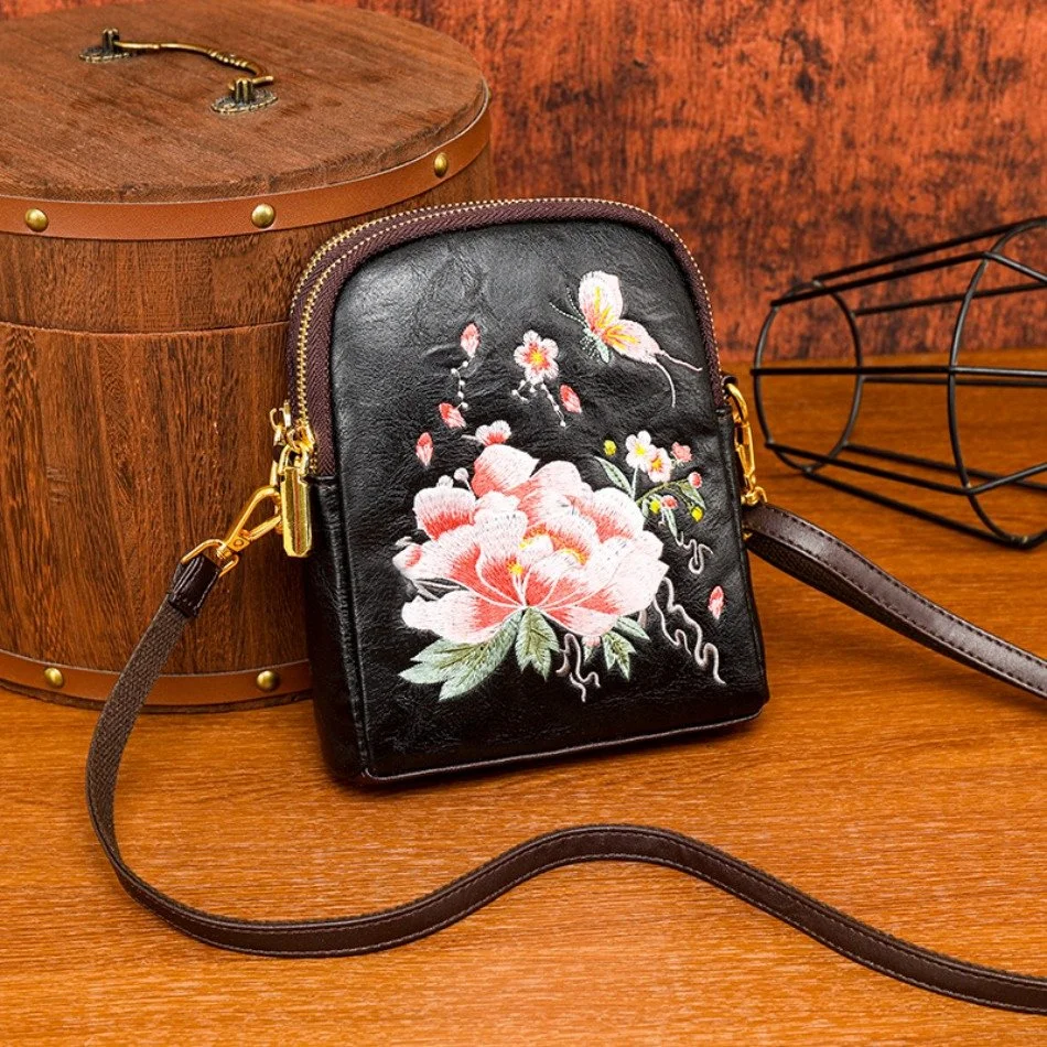 Elegant Embroidered PU Leather Shoulder & Crossbody Bag for Women