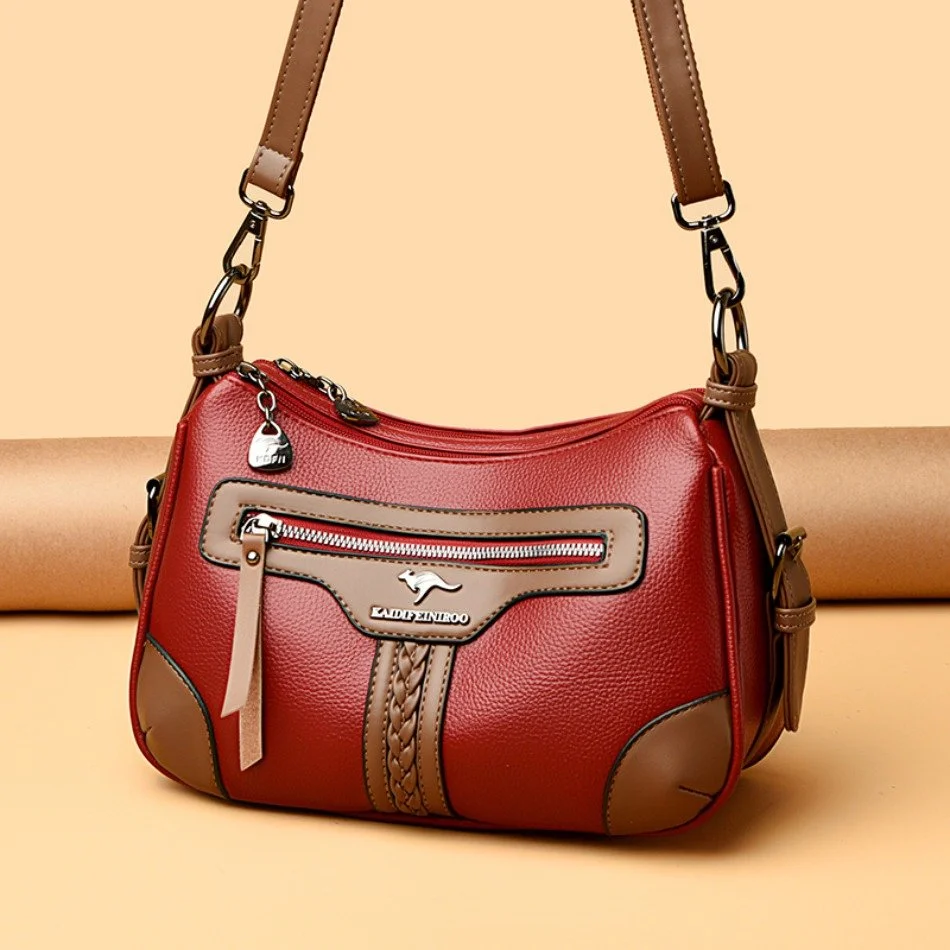 Soft Leather Women’s Shoulder & Crossbody Bag – Two-Layer Everyday Handbag
