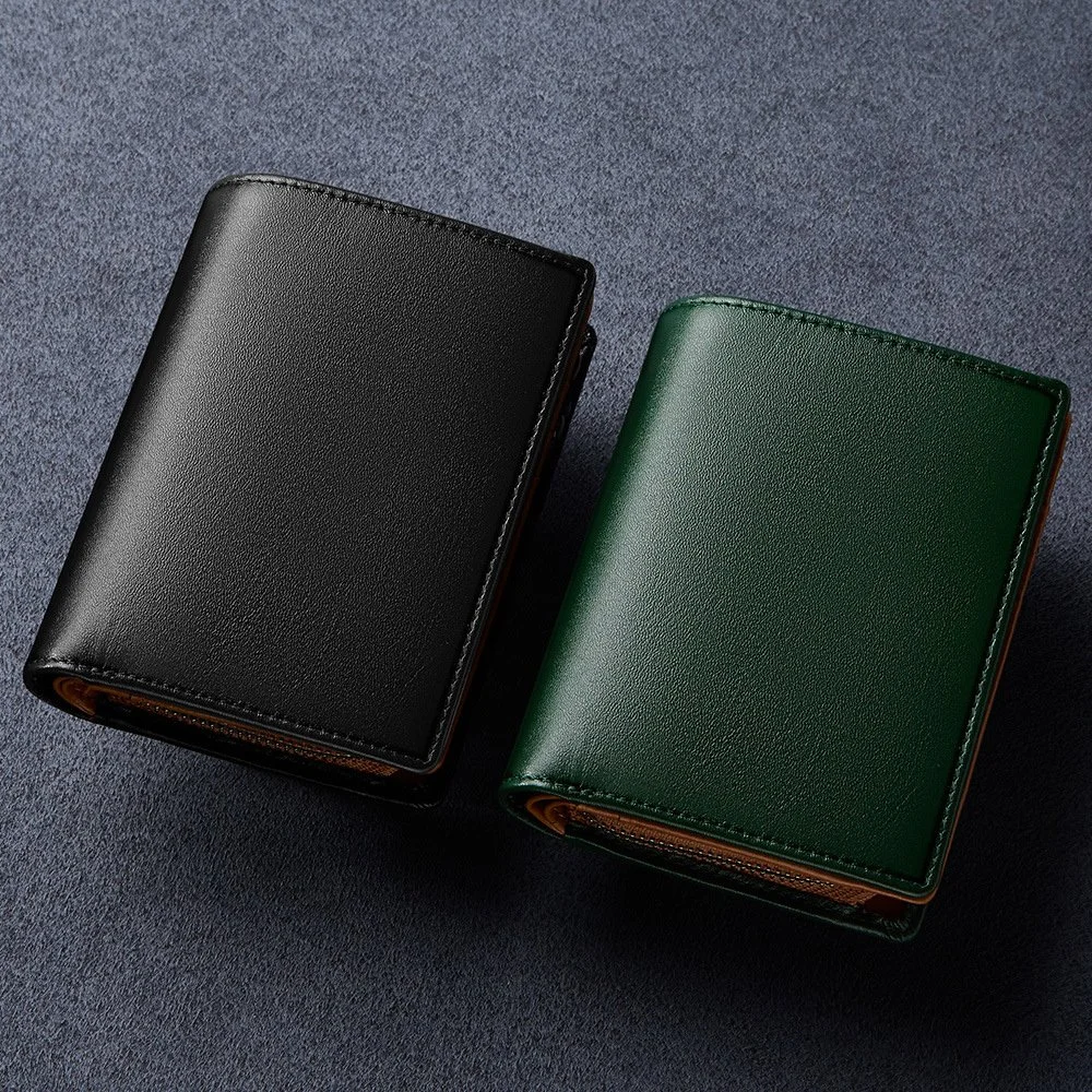 Men's Genuine Leather Zipper Wallet with Multi Card Slots and Coin Purse