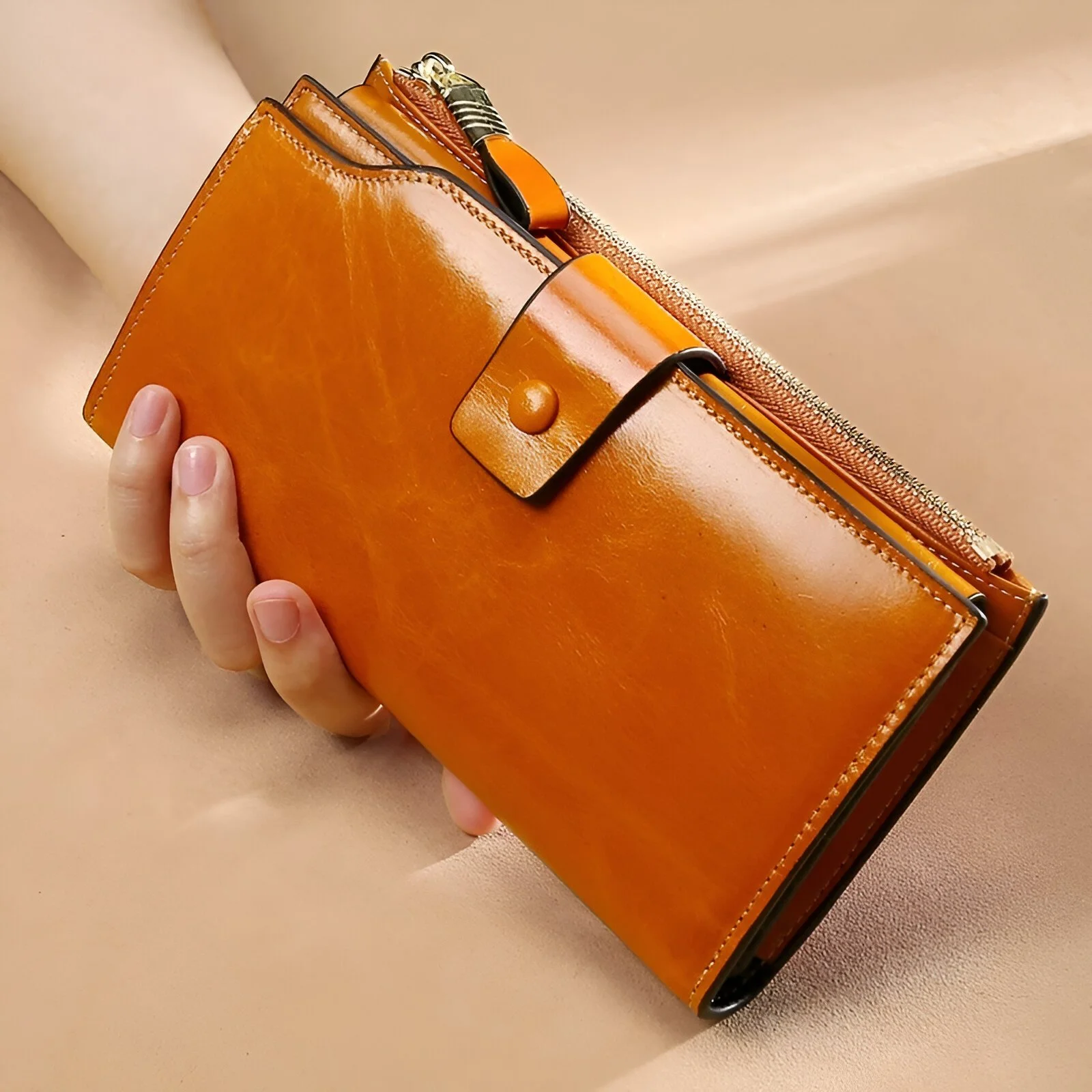 RFID Blocking Genuine Leather Women's Long Wallet - Stylish & Functional