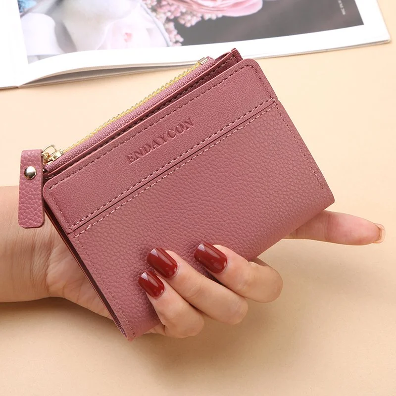 Matte Short Zipper Wallet for Women – Multi-Card Compact Clutch Purse