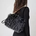 Soft Faux Fur Chain Square Tote Bag – Cozy Winter Crossbody Purse for Women