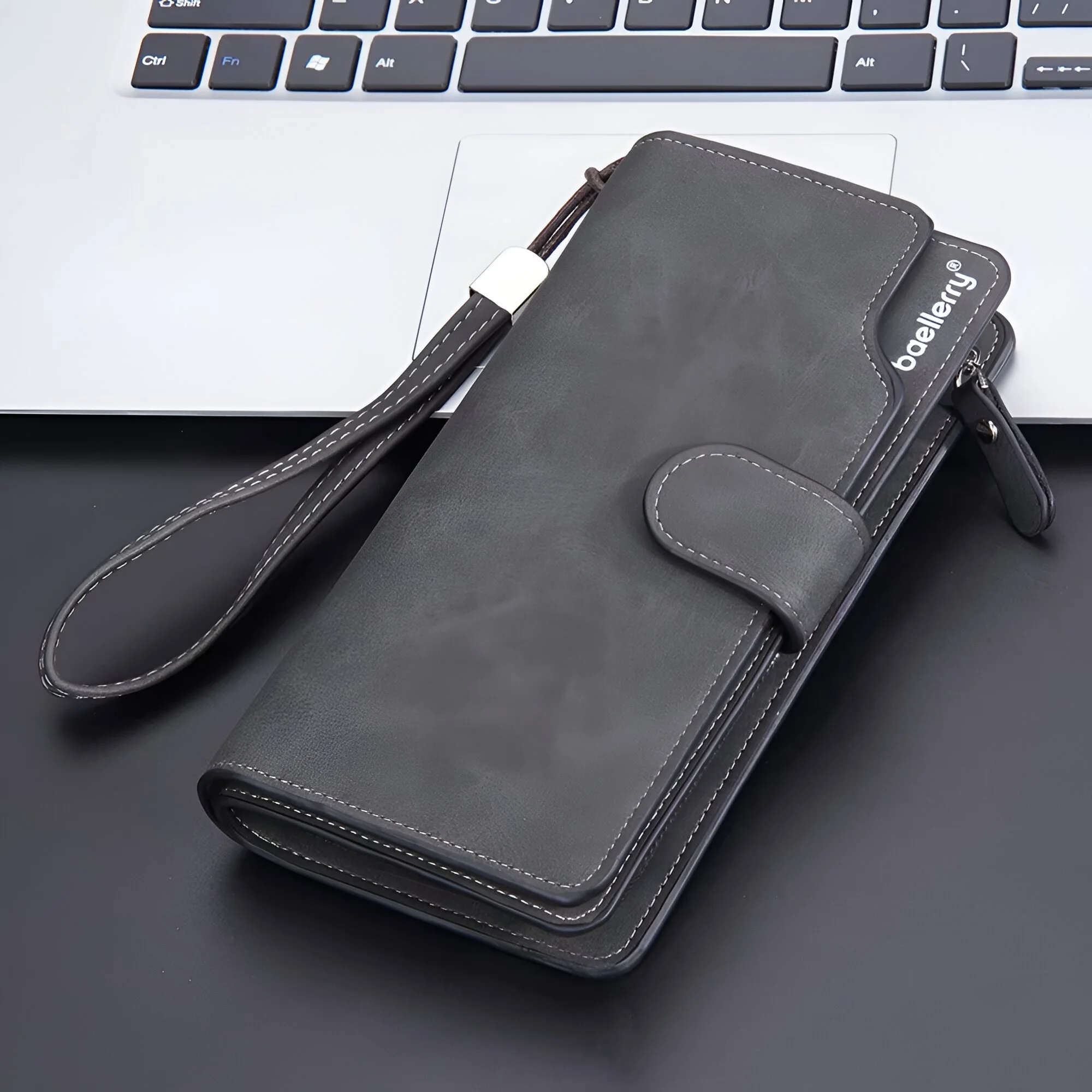Men's Long Clutch Wallet - Leather Zipper Wallet with Card Holder and Large Capacity