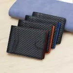 Slim Minimalist Carbon Fiber RFID Blocking Wallet for Men - Orange & Blue