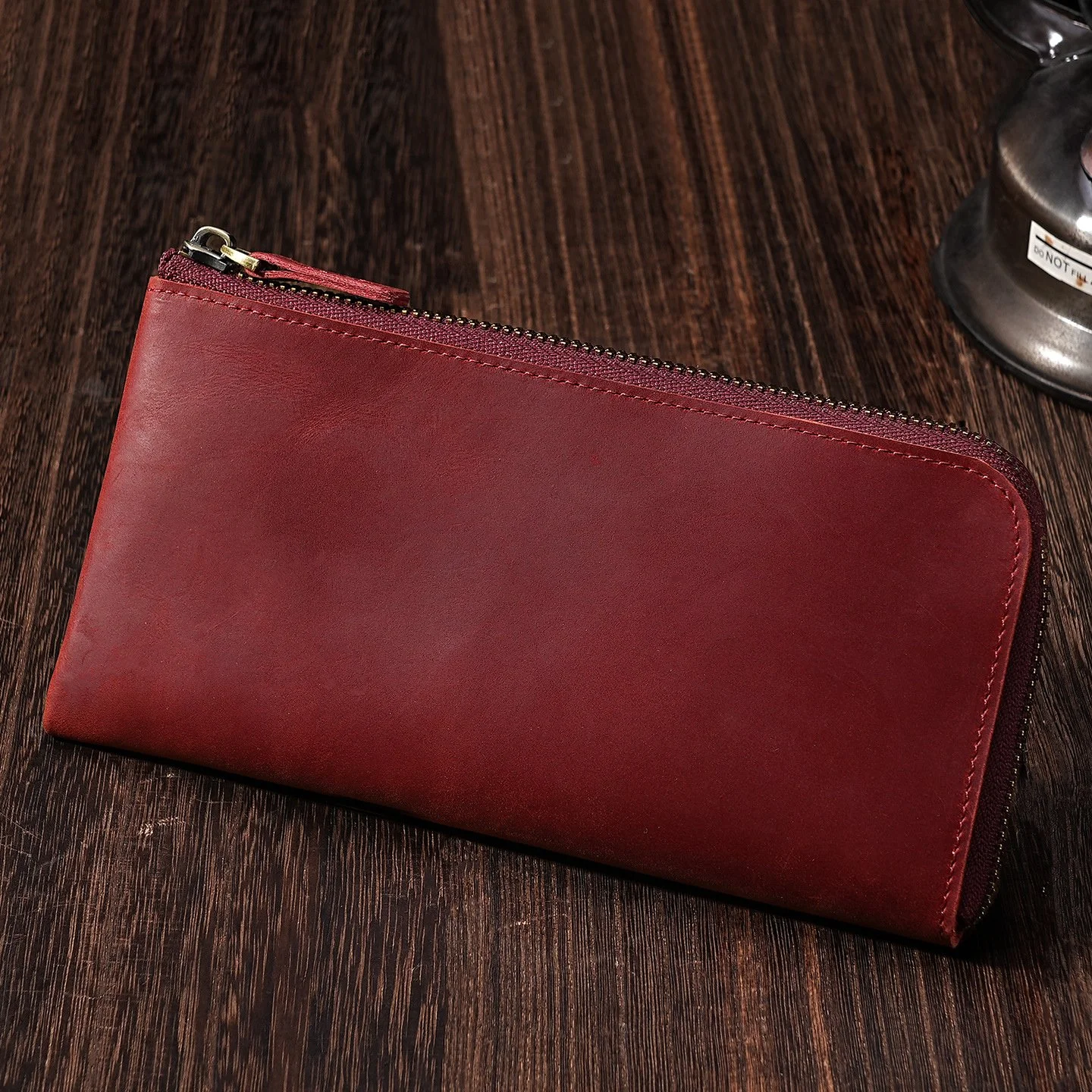 Vintage Zipper Closure Crazy Horse Leather Unisex Long Wallet with Multi-Card Slots