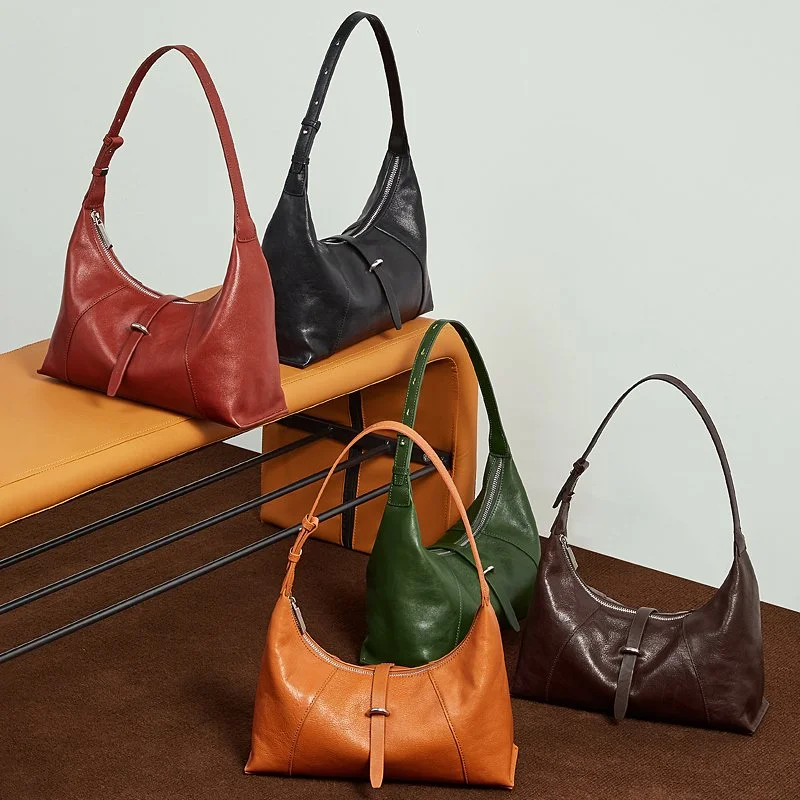 Genuine Leather Crescent Underarm Shoulder Bag for Women - Luxury Crossbody Hobo Tote