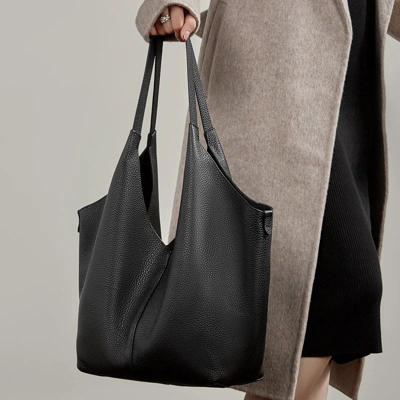 Large Soft Genuine Leather Shoulder Tote Bag for Women - Luxury Hobo Shopper Handbag