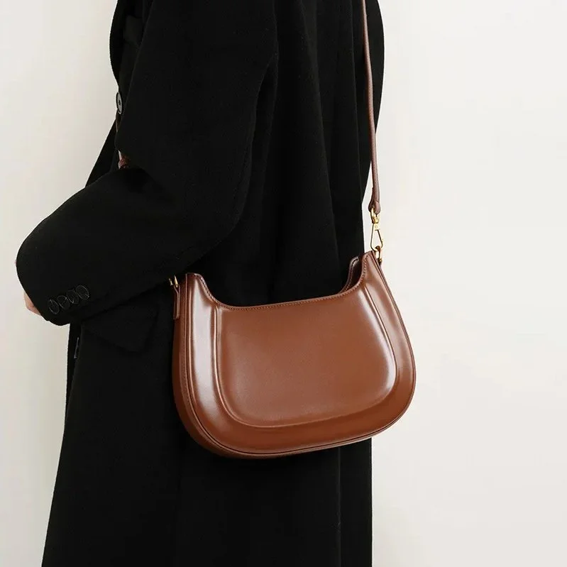 Luxury Cow Leather Crossbody Handbag - Women’s Soft Shoulder Bag with Large Capacity