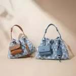 Soft Denim Leather Crossbody Shoulder Bag with Purse for Women