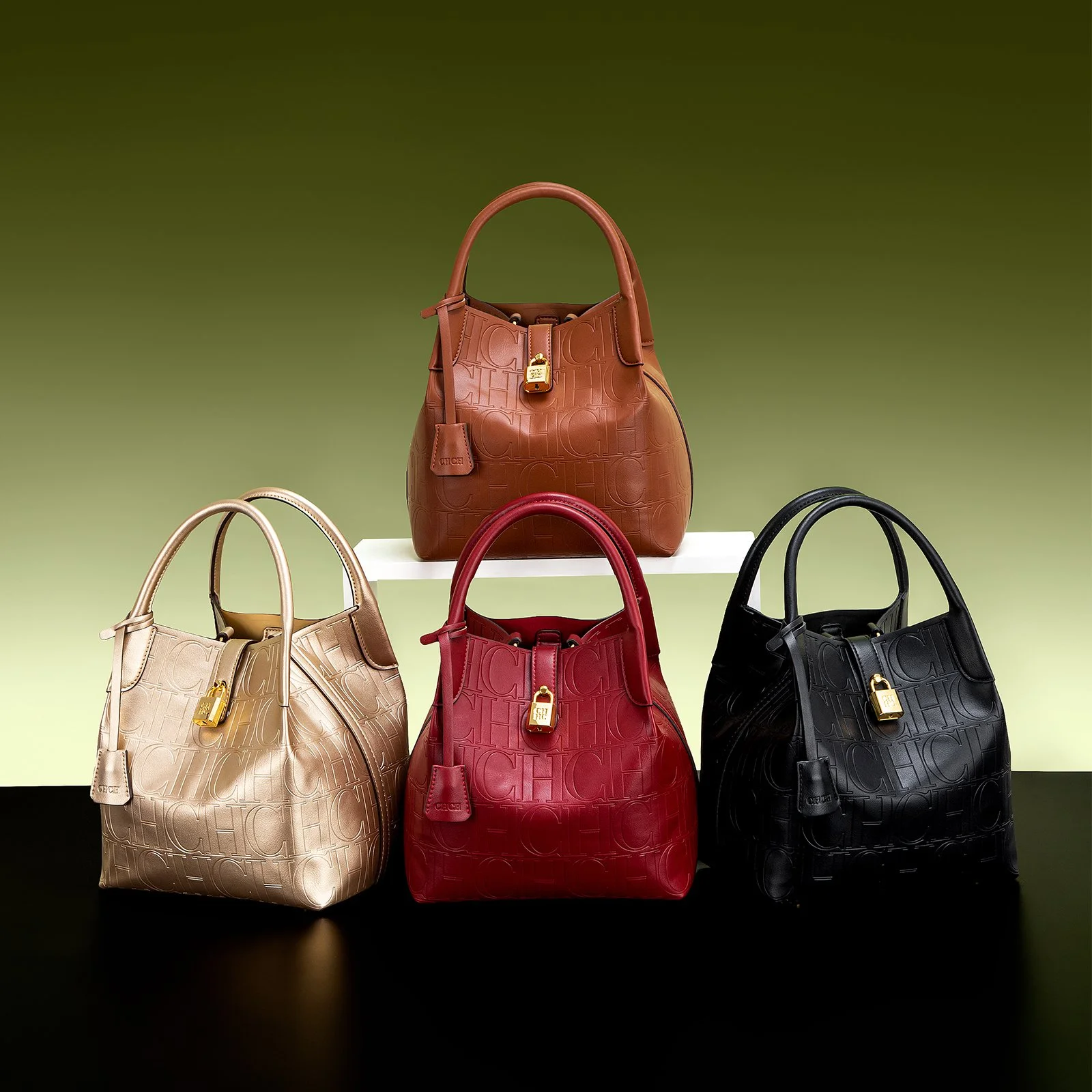 Embossed Wine Red Bucket Tote with Detachable Chain Strap