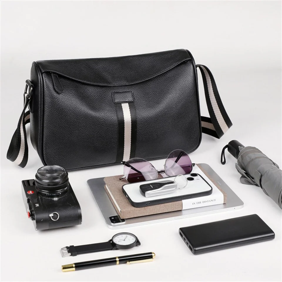 Genuine Cowhide Leather Crossbody Shoulder Bag for Men & Women - Casual Fashion Style