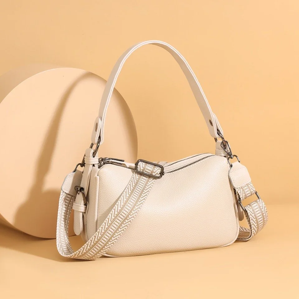 Genuine Leather 2-Layer Shoulder Bag for Women - Luxury Cow Leather Crossbody Purse