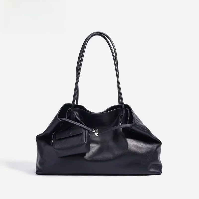 Oversized Genuine Leather Casual Tote Shoulder Handbag - Fashionable Large Capacity Commuter Bag for Women