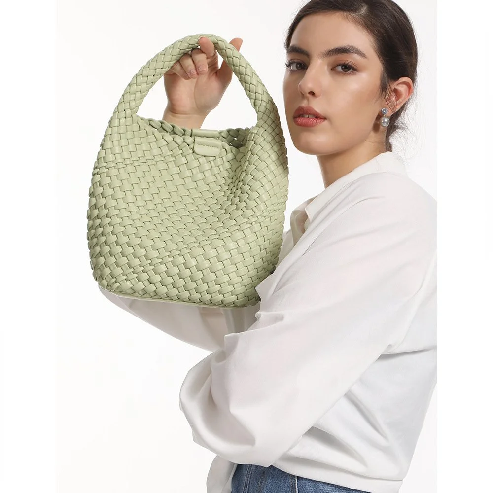 Fashionable Handwoven PU Leather Bucket Bag for Women - Versatile & Large Capacity