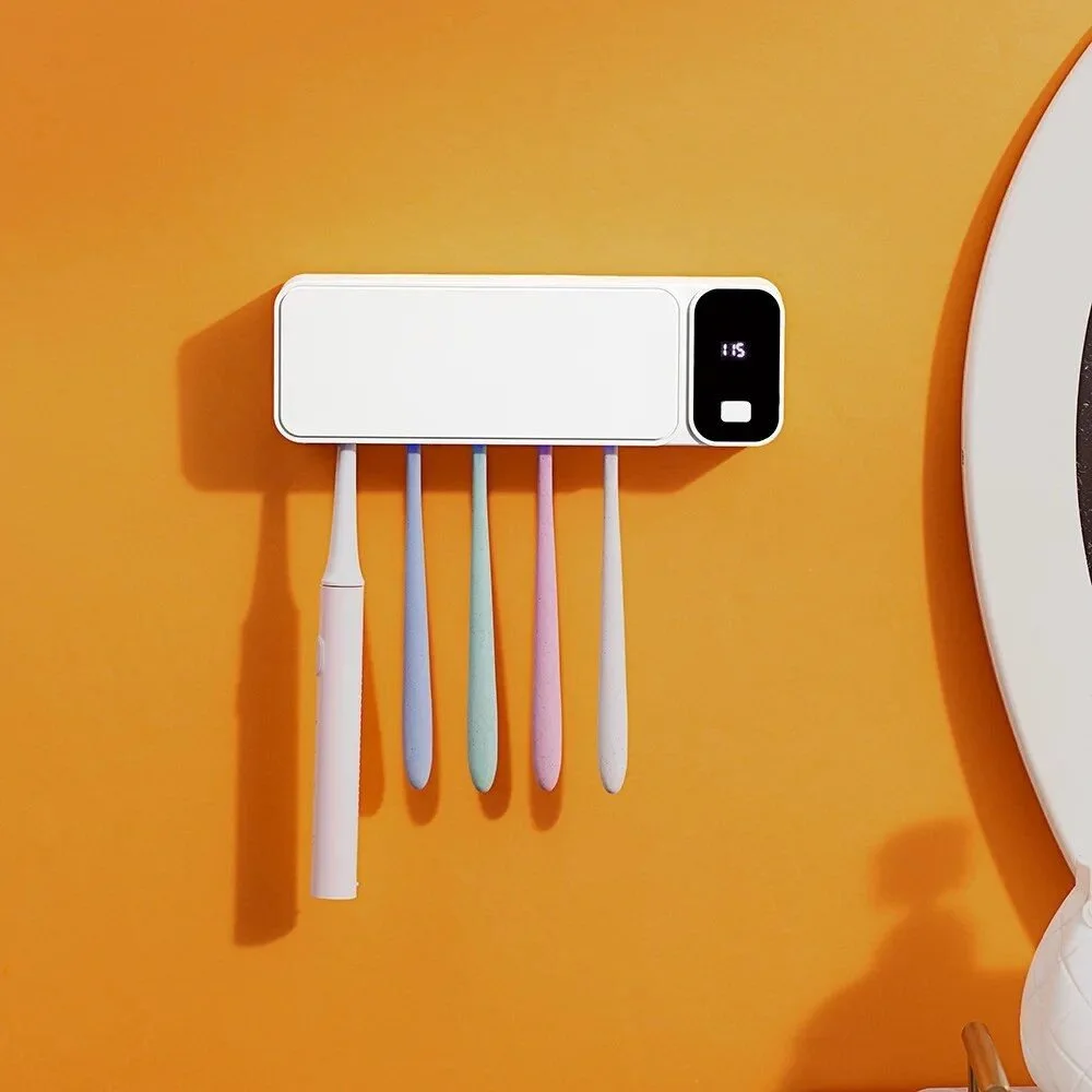 Wall-Mounted UV Toothbrush Sanitizer with Rechargeable Rack