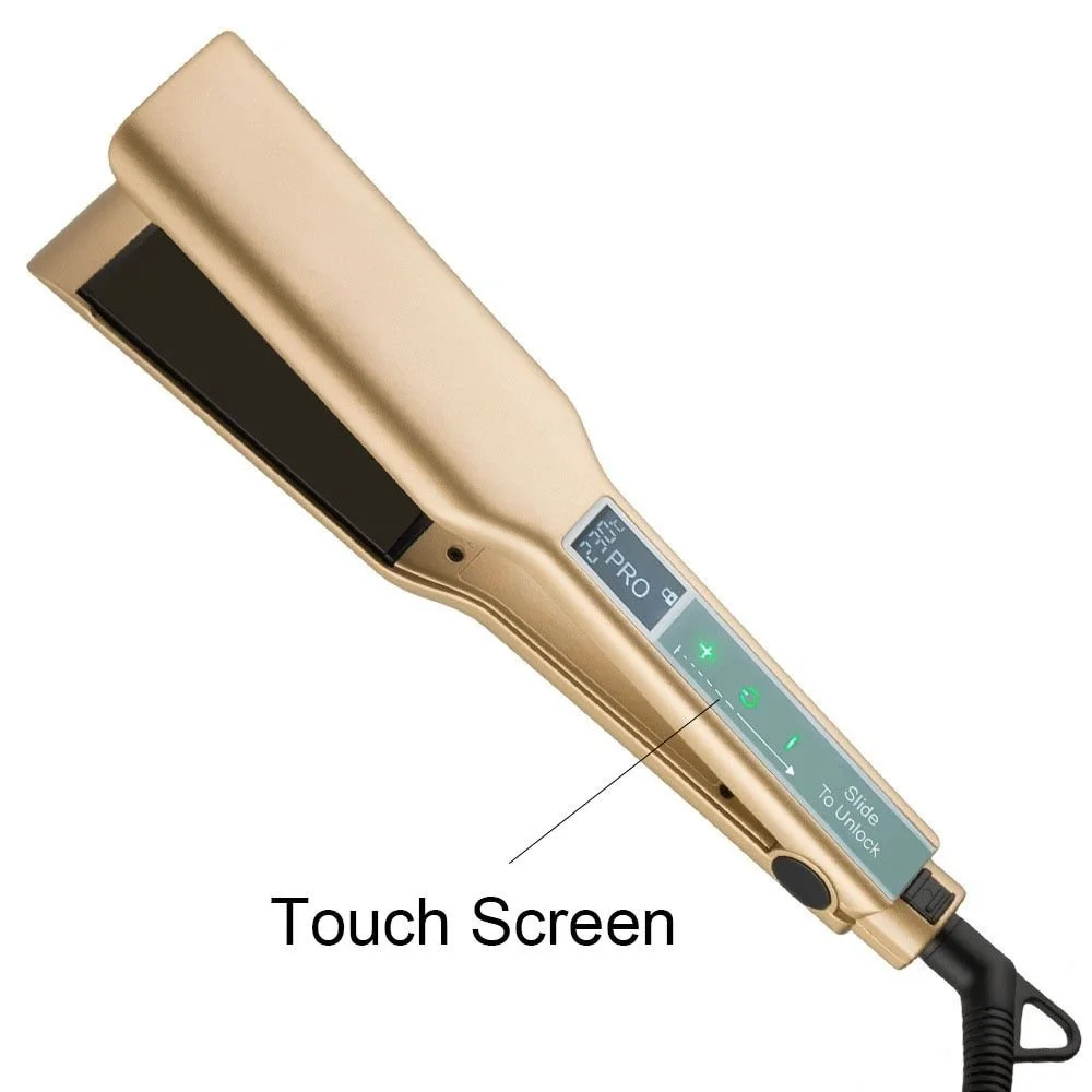 Gold Titanium Professional Flat Iron with Touch Screen & Wide Plates