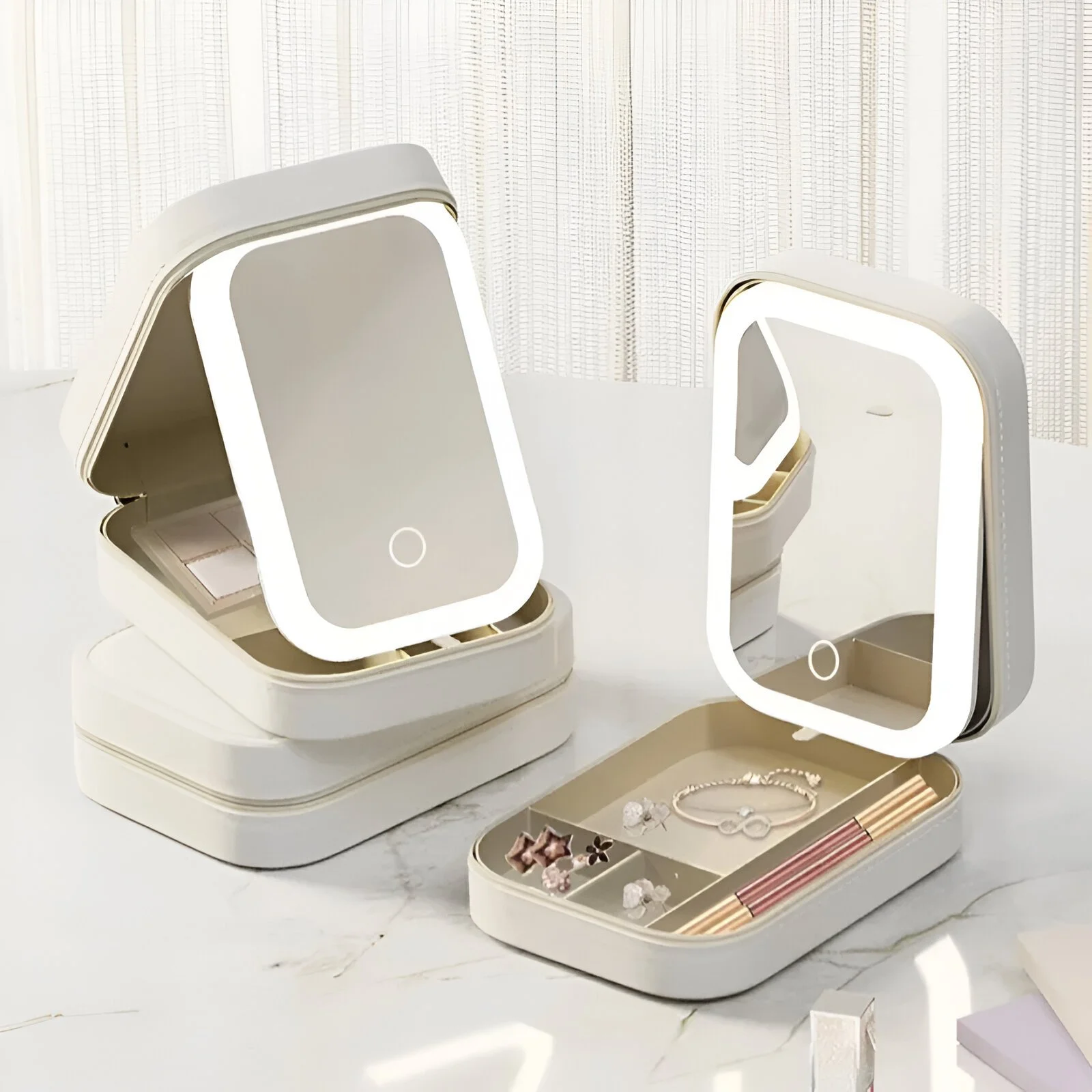 Portable Makeup Storage Box with LED Mirror – Travel Cosmetic Organizer