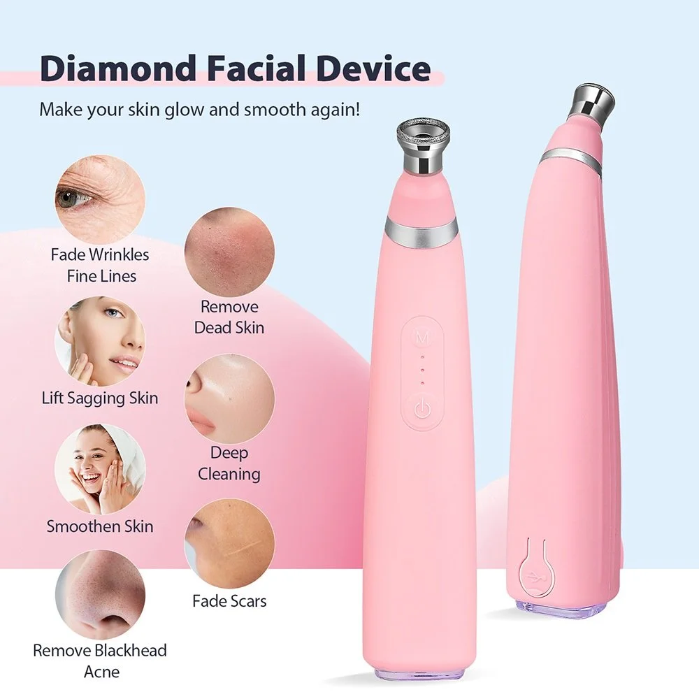 Portable Diamond Microdermabrasion Device with 4 Tips for Exfoliation & Blackheads