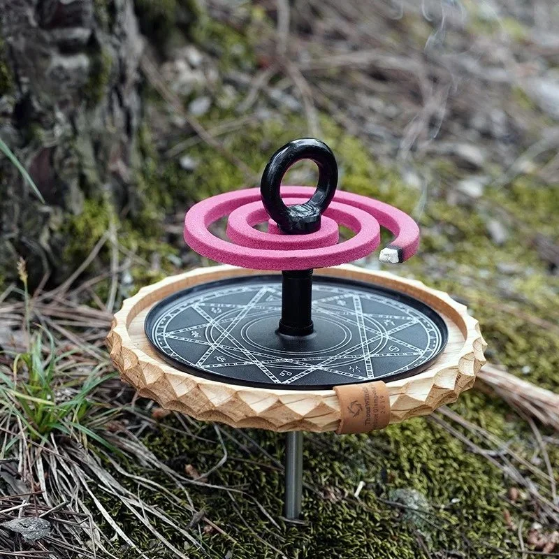 Rustic Wood Mosquito Coil Holder for Outdoor Camping & Picnics