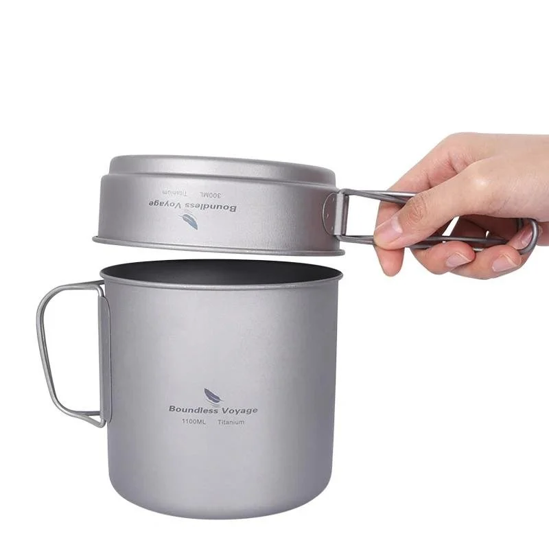 Ultralight Titanium Camping Cookware Set with Folding Handles – Pot & Pan Kit