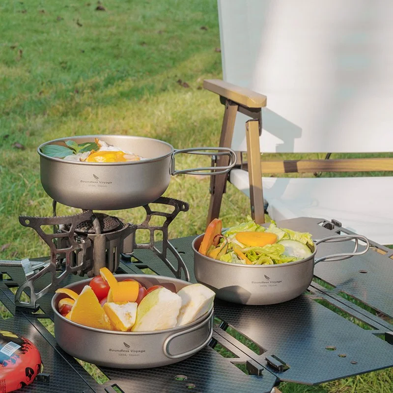 Ultralight Titanium Camping Plate & Pan Set – Compact Outdoor Cookware