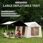Inflatable Glamping Tent with Canopy – 129ft² Waterproof & Windproof Shelter