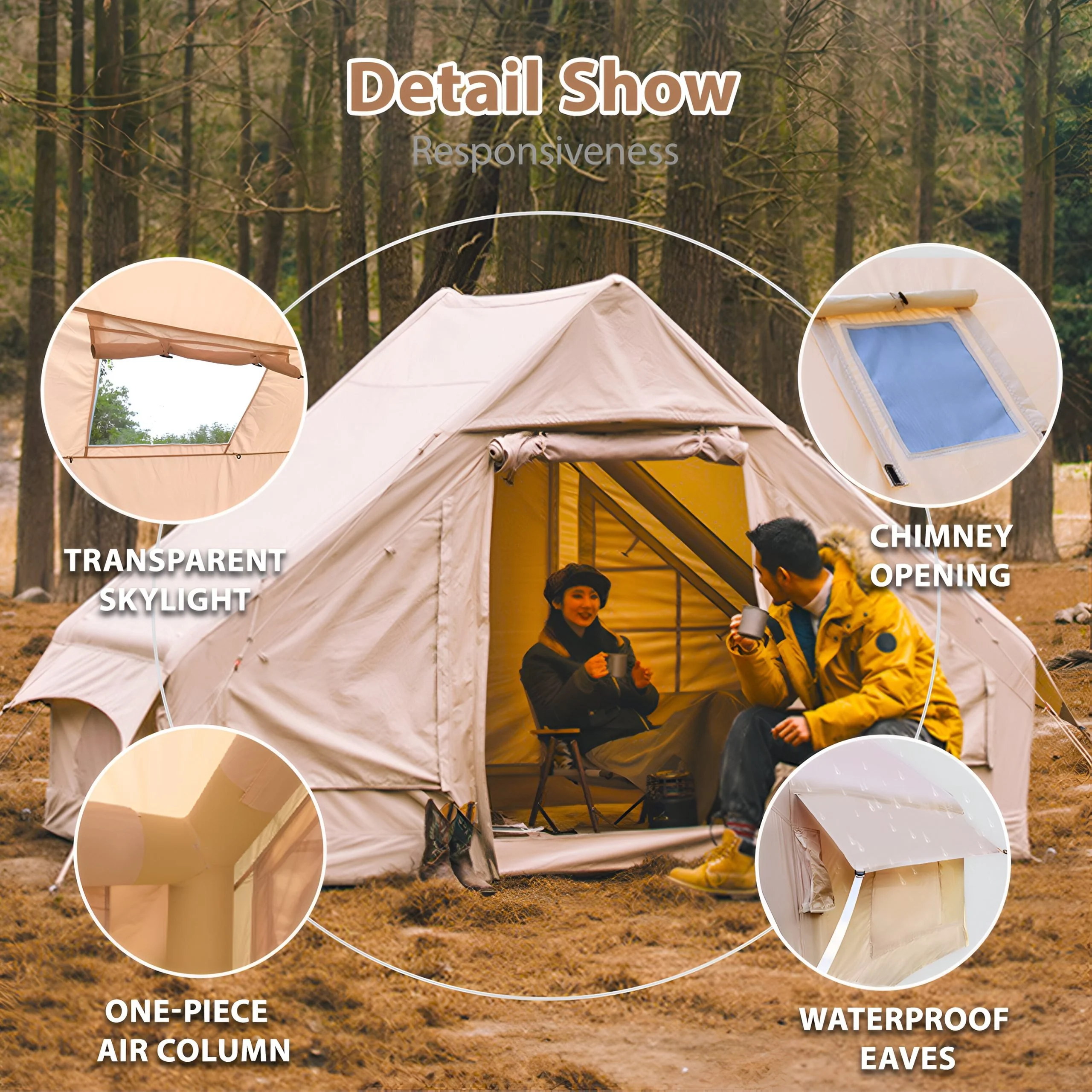 Inflatable Camping Tent with Large Tarp Shelter – Sleeps 4 to 6 People