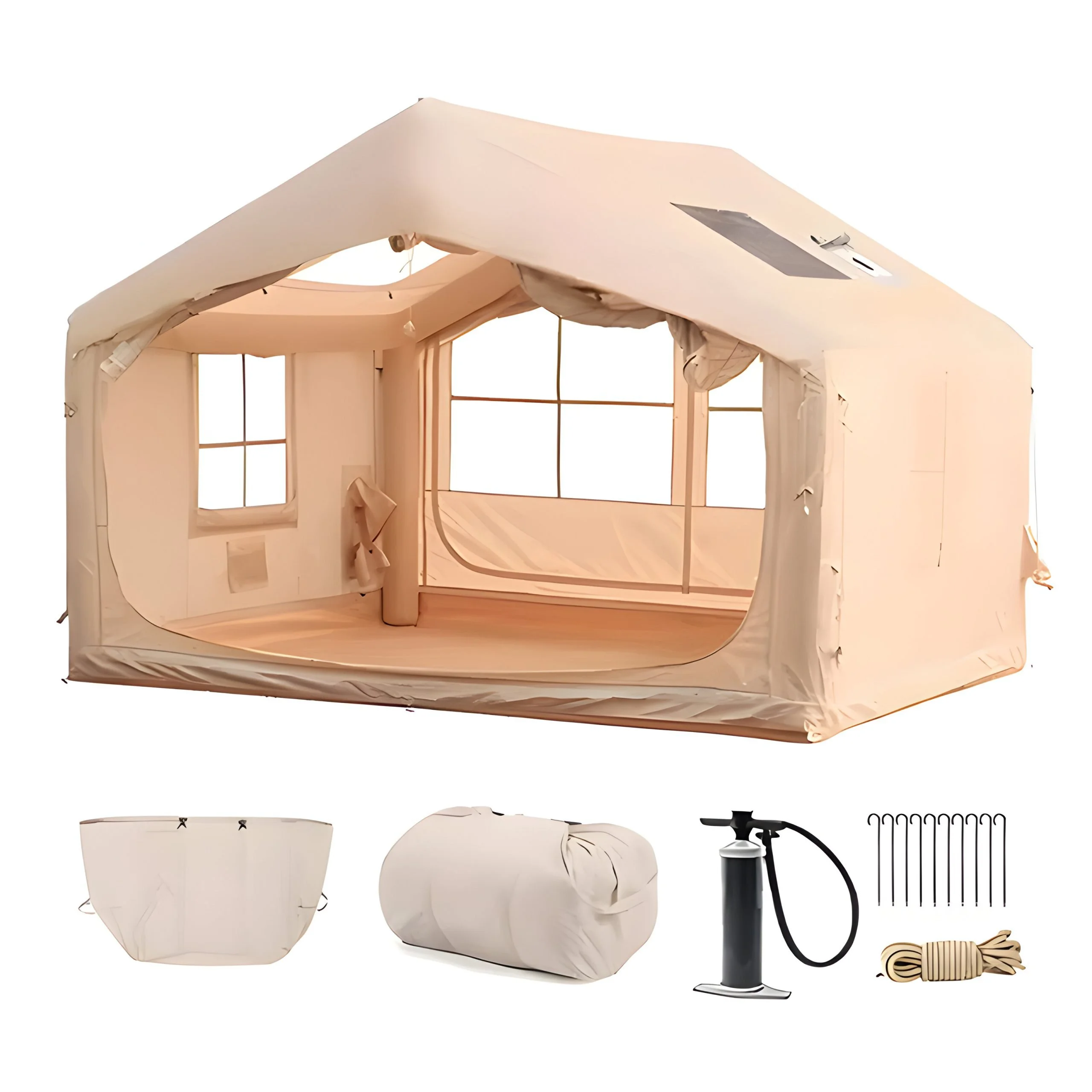 6-8 Person Inflatable Camping Tent with Stove Jack – 4 Season Easy Setup