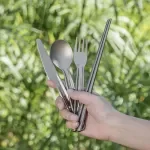 Ultralight Titanium Camping Utensil Set - Fork, Spoon, Knife & Chopsticks