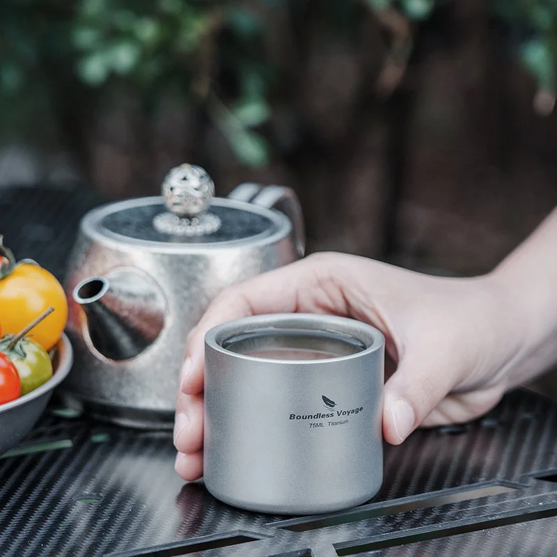 Lightweight Titanium Double-Wall Camping Mug with Storage Bag - 8.4 oz