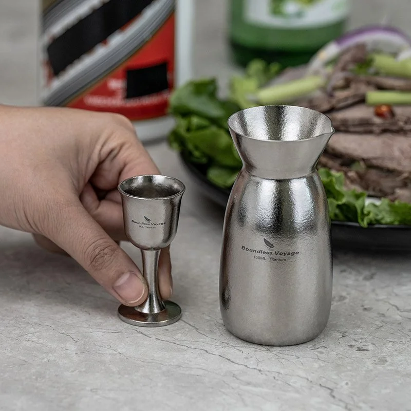 150ml Titanium Sake Carafe with 2 Mini Stemmed Cups