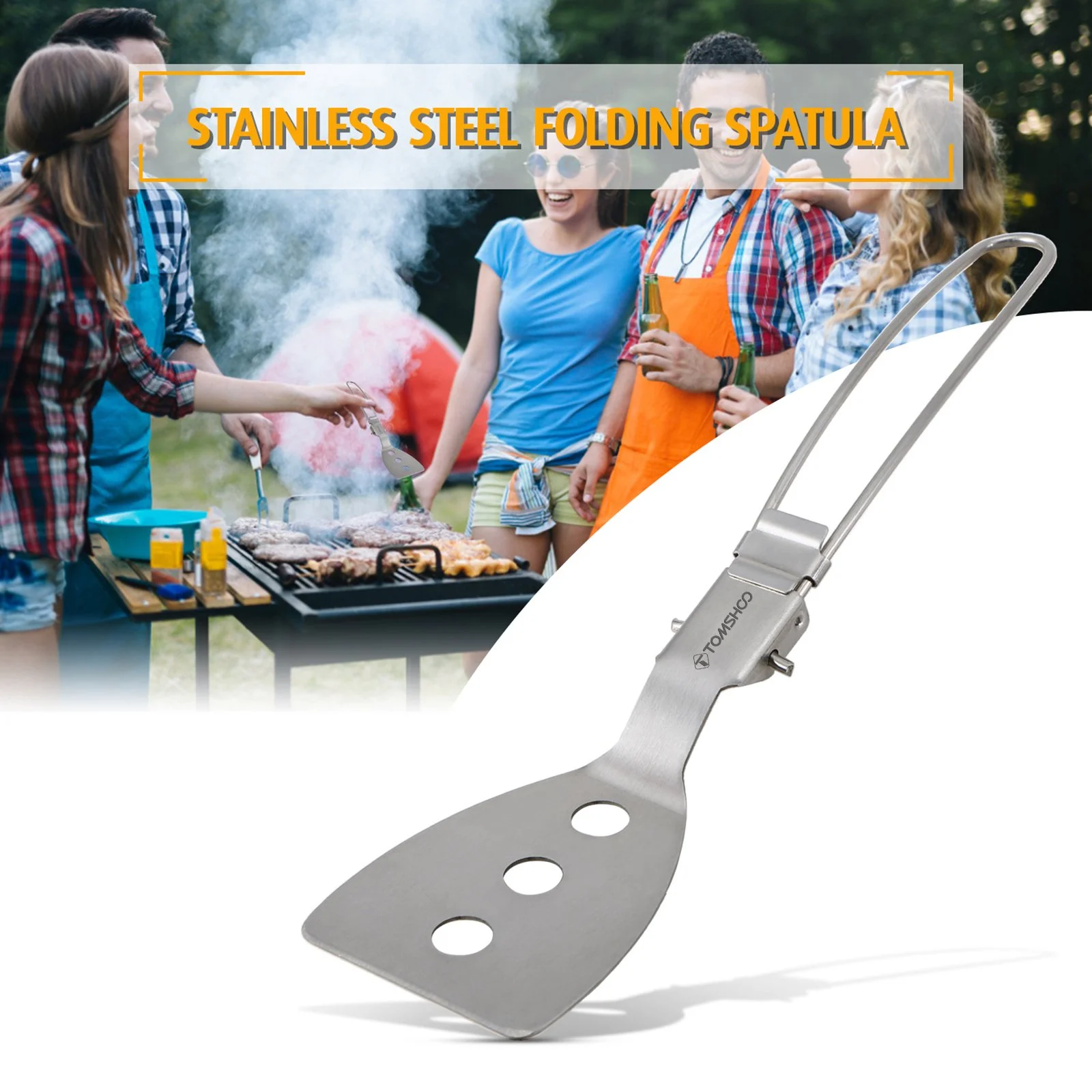 Folding Stainless Steel Camping Spatula for Outdoor Cooking & BBQ