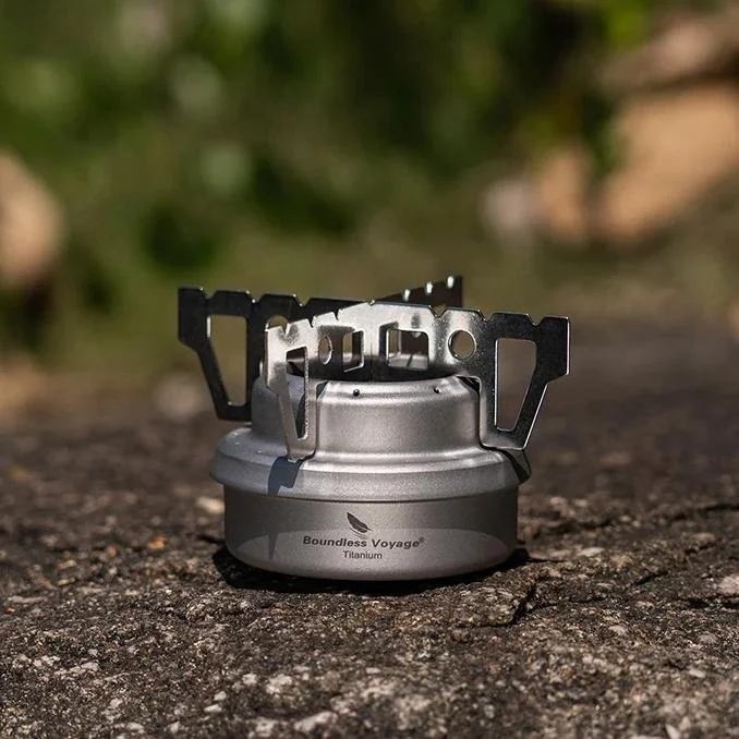 Ultralight Titanium Alcohol Stove with Brackets for Camping & Backpacking