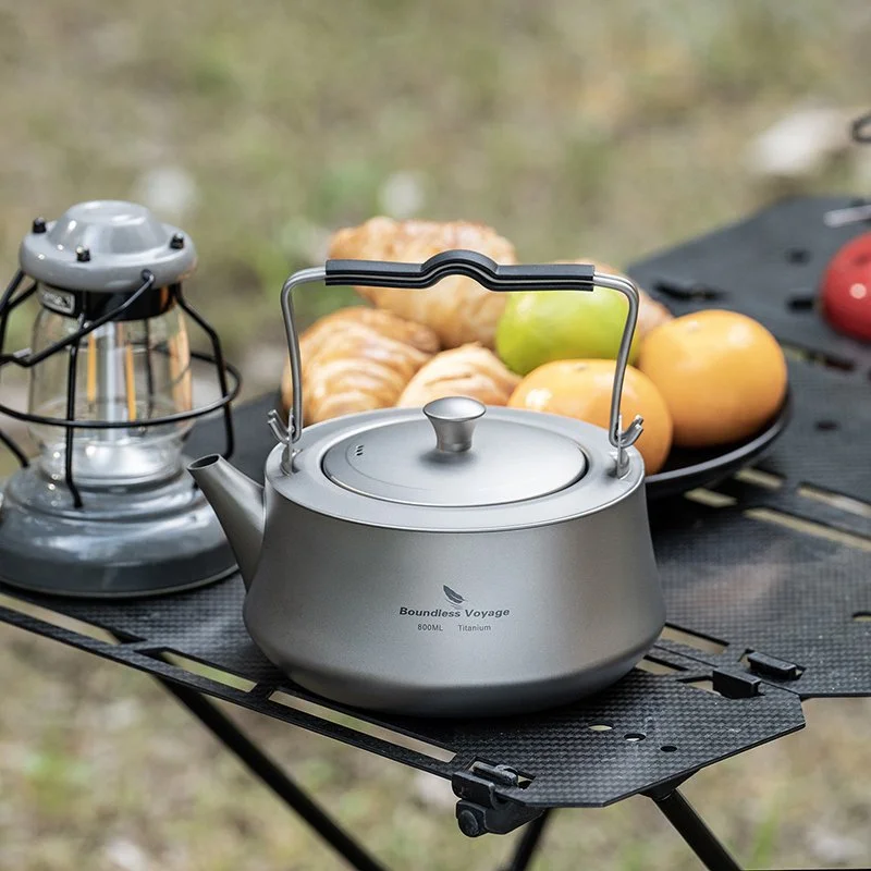 Ultralight Titanium Camping Kettle 800ml with Removable Tea Filter