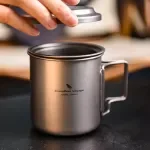 Ultralight Titanium Camping Cup with Strainer & Lid – 14oz Portable Mug