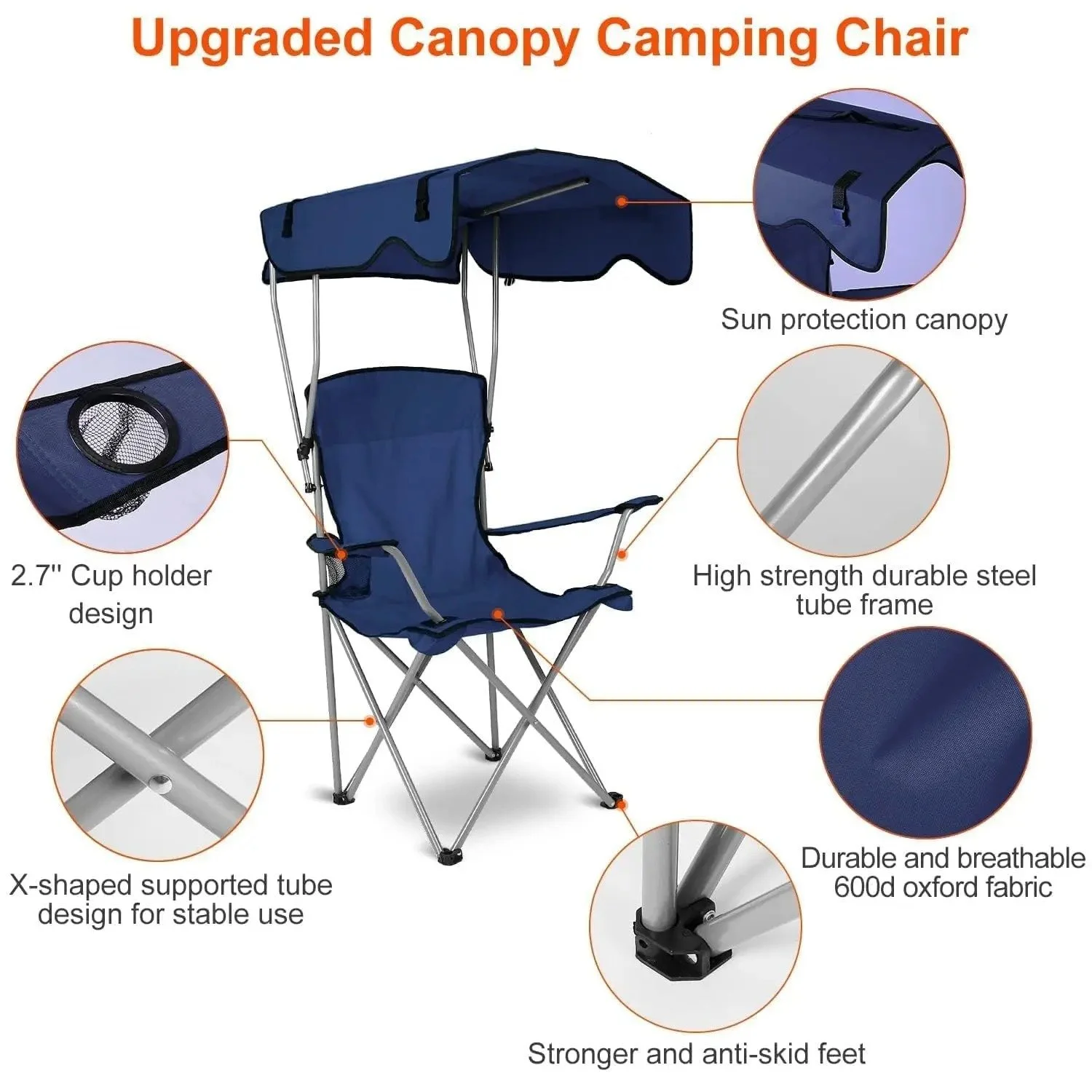 Oversized Folding Rocking Camping Chair with Adjustable Awning & Cup Holder