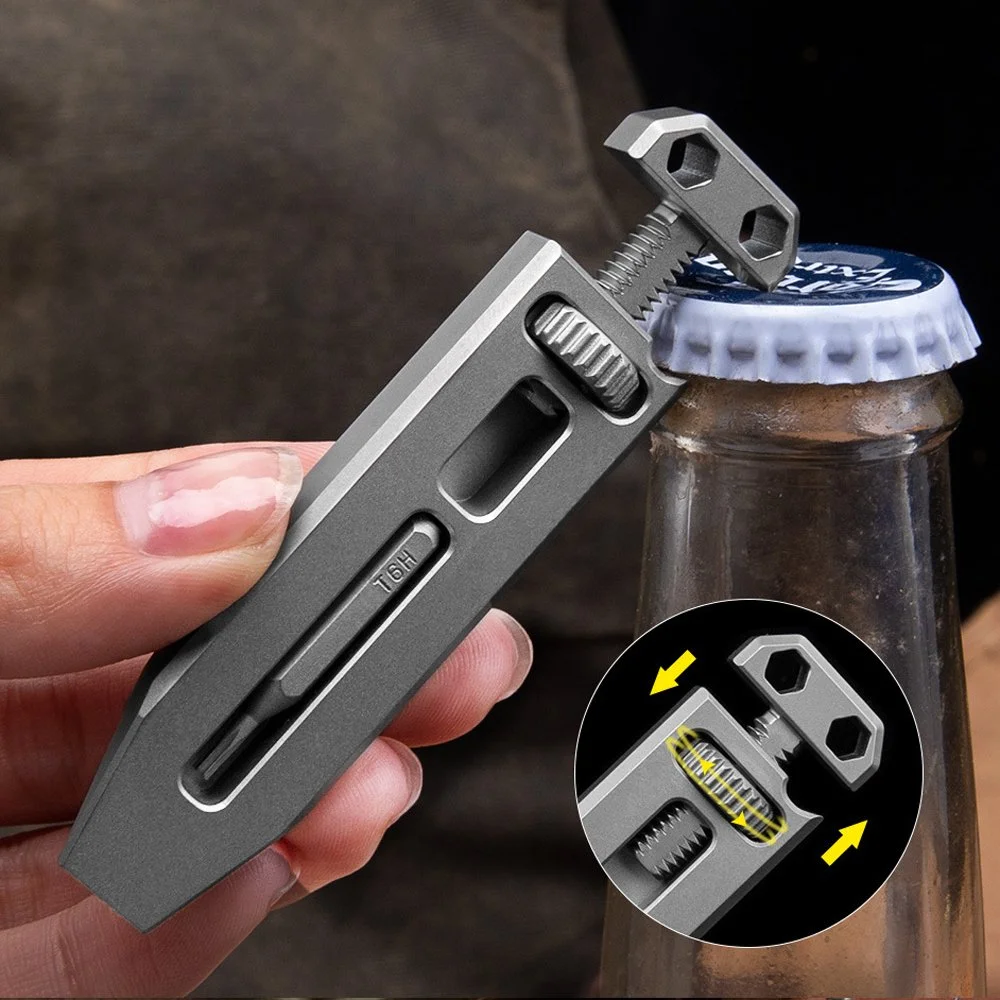 Mini Titanium Alloy EDC Wrench & Screwdriver Keychain Tool